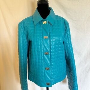 Teal Quilted Women's Leather Jacket